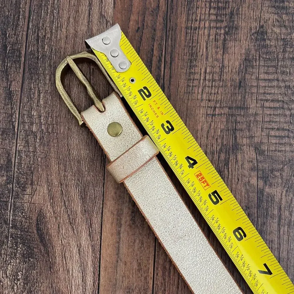 American Eagle Leather Belt Western Solid Brass Buckle USA Made Size Medium Gold